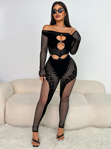 F00172QD <span class=keywords><strong>Tuta</strong></span> Sexy a Maniche Lunghe con Spalle Scoperte in Maglia a Rete, Estiva a Vita Alta, Vestibilità Slim, con Motivo 3D, <span class=keywords><strong>Tuta</strong></span> Intera da Donna per l'Ingrosso - Product Image 6