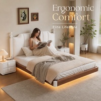 Modernes Minimalistisches Vertikales Segmentiertes Schwebendes Softbett Hochdichte Schaumstoffpolsterung Samt-Polsterung Kopfteil Ambiente LED-Beleuchtung