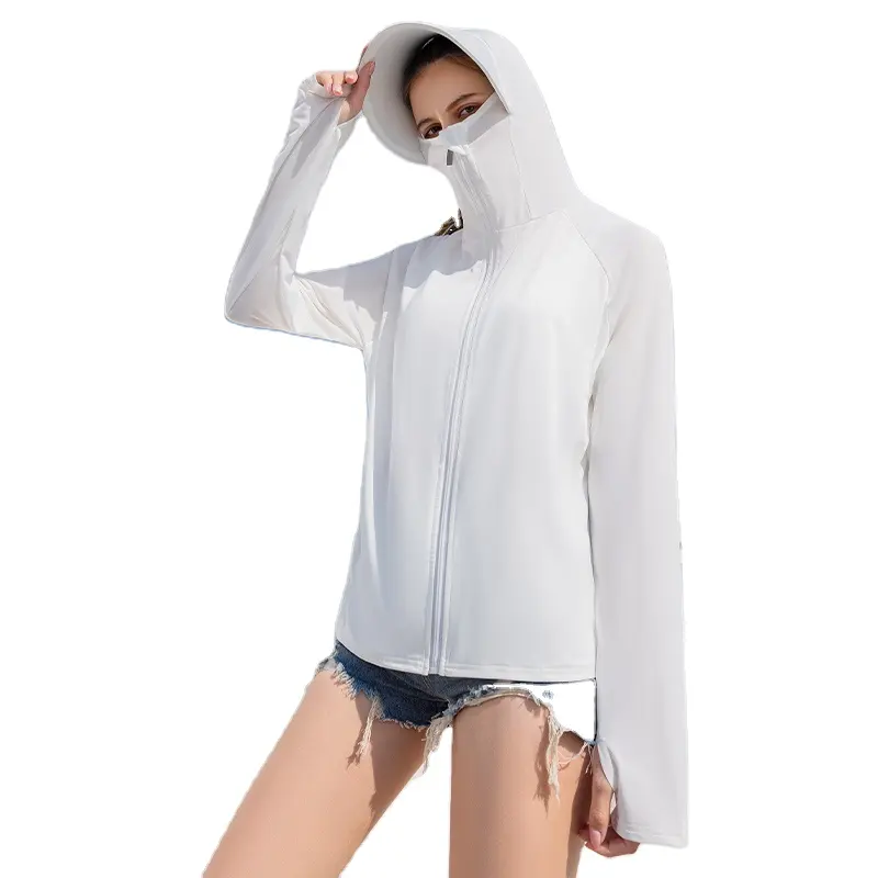 Outdoor hooded and hooded one coat female summer new ice silk top shade clothing