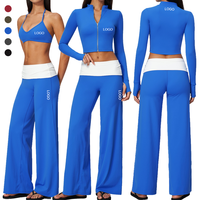 Pantalon évasé, Soutien-gorge de sport à bretelles réglables, Veste de sport pour femme vert foncé, Vêtements de sport en gros