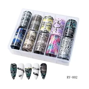 Nieuwe Stijlen 10 Ontwerp Multi-Patronen Slangenhuid Graan Nageldecoratie Folie Nagels Wraps Transfer Sticker Nail Art Folie