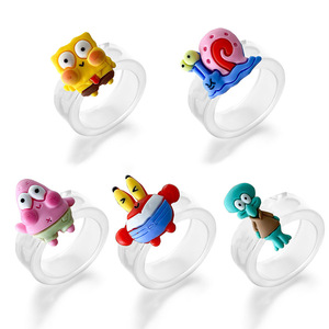 Q versión lindo dibujos animados Bob Esponja y Patrick cangrejo anillo resina de moda acrílico para Boss pequeño <span class=keywords><strong>gusano</strong></span> joyería para niños hechos - Product Image 2