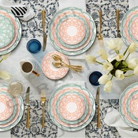 Infusez le style vibrant transformez votre table ensemble de vaisselle en porcelaine-motifs géométriques verts et orange
