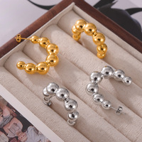 Aros Versátiles en Forma de C con Diseño Geométrico Simple de Acero Inoxidable Vintage, con Bola Pequeña y Degradado, Chapados en Oro de 18K para Mujer