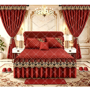 Ensemble de literie matelassé de luxe 12 pièces King Size effet coton avec jupe de lit, couvre-lit, rideaux, tapis et pantoufles, prêt à être expédié - Product Image 2