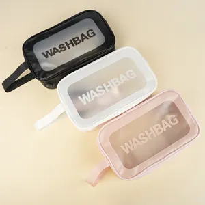 Bolsa de maquiagem para viagens em PVC transparente transparente transparente para cosméticos personalizados