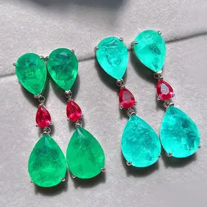 2023 New Trendy Retro Teardrop Pear Shape Artificial Lab Paraiba Emerald Green Water Drop Ear Rings Earrings For Women