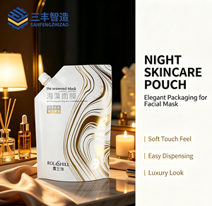 Custom Printed Gold Foil Spout Stand Up Pouch Skincare Seaweed Mask Liquid Cosmetic Packaging <b>Bag</b> With Screw Cap Nozzle - Product Image 1