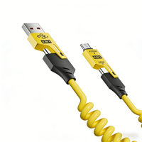 Kabel Pengisi Daya Cepat 3A 4-in-1 Spring Retractable USB-A/USB-C ke USB-C/8Pin, Kabel Data Pengisi Daya Cepat untuk Ponsel dan Tablet