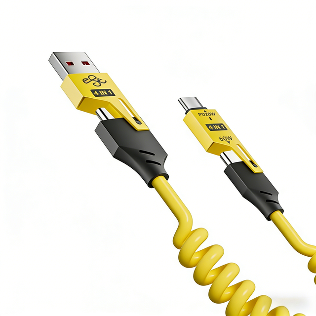 4-in-1 Spring Retractable 3A Fast Charging Cable USB-A/USB-C to USB-C/8Pin Quick Charger Wire Data Cord Cable for Phone Tablet