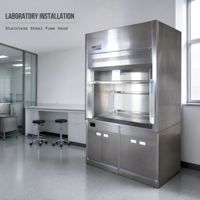 Hotte à fumées chimiques professionnelle SCEELAB en acier inoxydable au design contemporain, mobilier de laboratoire sur pied