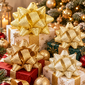 Cintas de Embalaje Navideñas Biodegradables y Ecológicas con Lazo de Estrella Dorada de PP con Purpurina, Certificación BSCI, Origen Vietnam, Ahorro en Aranceles, Venta al por Menor en la UE - Product Image 2