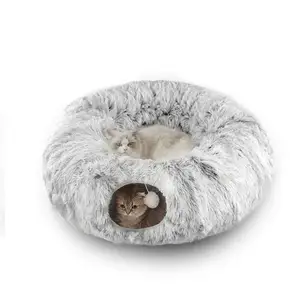 Nido de gato de invierno Túnel de gato nido de mascota cálido de felpa empalme de cremallera plegable 2 en 1 canal de gato se puede personalizar en colores