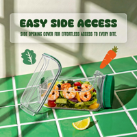 Saladepot met opdrukbaar logo, zijdelings te openen, met lekvrij dressingcompartiment, draagbaar, voor lunch, reizen en buitengebruik.