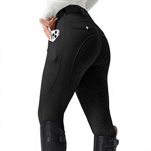 Pantalones de equitación deportivos para mujer, de asiento completo, cintura media, tejidos, con agarre de silicona antideslizante, bolsillos con cremallera, trabillas para cinturón, elásticos en 4 direcciones - Product Image 1