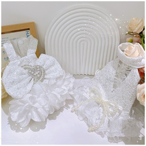 Robe de princesse pour animaux de compagnie, robe blanche en dentelle et paillettes, coupe élastique pour petits chiens, toutes saisons - Product Image 4
