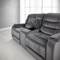 Conjunto de Sofá Reclinable Manual Extensible con Estructura de Madera y Tapicería de Gamuza Moderna, 3+2 Plazas, con Portavasos en la Consola Central para Sala de Estar