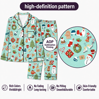 Pyjama personnalisé en polyester pour femme, motif bonhomme de neige de Noël, col cranté, couleur menthe, MOQ 1 pièce, livraison directe