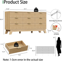 Commode 9 tiroirs en bois clair avec façade cannelée | Meuble de rangement minimaliste moderne pour chambre et salon