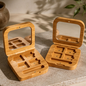 Palette de fards à paupières en bambou écologique personnalisable, simple, double ou quadruple couleur, étui de maquillage fait main, vente en gros, directement de l'usine - Product Image 6