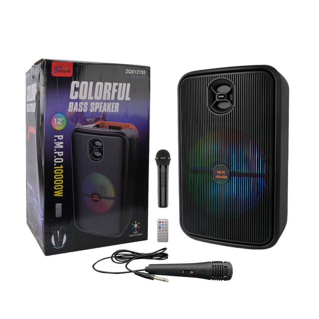 SING-E ZQS12155 12 Inch All-in-One Karaoke Speaker with BT Radio Dual MIC Remote Display AUX/USB/TF Card Compatibility for