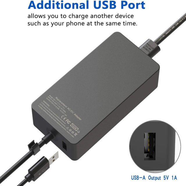 15V/6.33A USB 5V/1.5A 102W Laptop Charger for Microsoft Surface Book Laptop 4 3 2 Power Supply Adapter 1798 Pro X /8/7/6/5/4