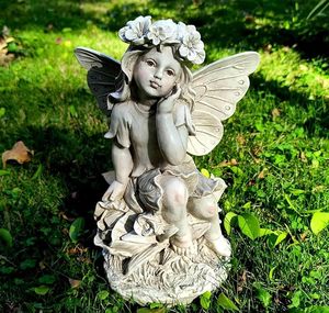 Statue d'ange gardien en acier inoxydable Art déco imperméable avec base fleurie Unique pour la décoration de patio, balcon et jardin - Product Image 2