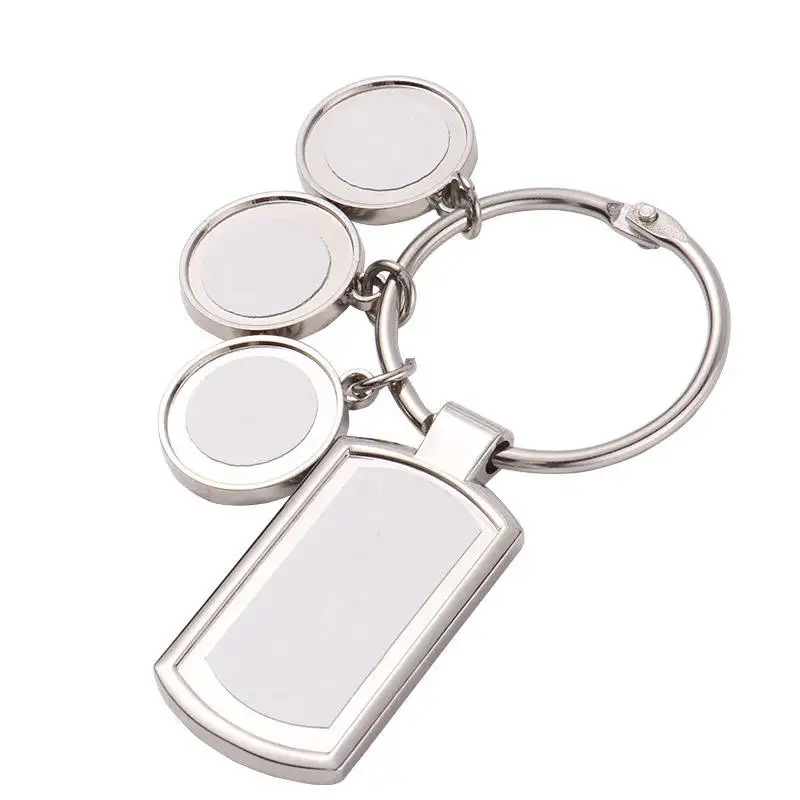 New Arrival Sublimation Blank Metal Key Ring Heat Transfer Photo 3 Charms Set Keychain Keychain With 3 Round Tag