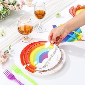 Artículos para Fiestas, Platos de Papel con Diseño de Arcoíris, Vasos y Servilletas con Diseño Troquelado para 24 Personas - Dorado - Product Image 1