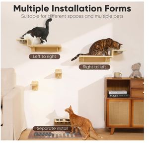Estantes de <span class=keywords><strong>Pared</strong></span> de Madera Personalizados para Gatos, Juego de Muebles 3 en 1 para Gatos, Estación de Comida con 2 Escalones, Percha de Madera Contrachapada para que los Gatitos Jueguen, Desciensen y Coman - Product Image 6