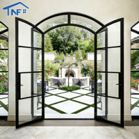 Puerta Batiente de Aluminio con Doble Vidrio Templado, Puerta Francesa con Arco de Vidrio Exterior