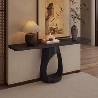 Console murale d'entrée en bois massif carbonisé noir style Wabi-sabi, meuble décoratif pour la maison