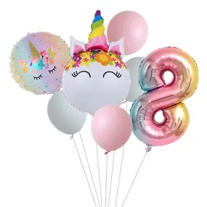 Conjunto de balões digitais de unicórnio, balões de 30 polegadas, descoloração gradual, festa de aniversário digital, decorado