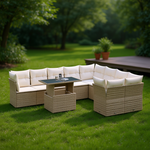 Modular Beige PE Rattan Garden <b>Sofa</b> <b>Set</b> Outdoor Furniture Contemporary Design High-Density Foam Cushions UV Resistant - Product Image 2
