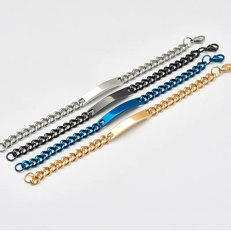 High Quality 316L Stainless Steel Bracelet Cuban Engrave Link Chain Custom Titanium Steel Couple Bracelet For Men Women