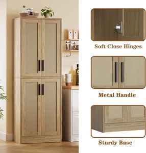 <strong>Tall</strong> Kitchen Pantry Storage Cabinet <strong>with</strong> 4 Rattan <strong>Doors</strong> <strong>and</strong> Adjustable <strong>Shelves</strong>, Wood <strong>Cupboard</strong> for Laundry Room, Living Room - Product Image 5