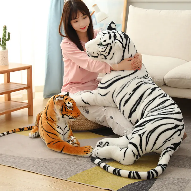 New Lifelike Soft plush Siberian tiger bolster Stuffed tiger cushion Doll Plush simulation tiger Animal pillow Toys brown 