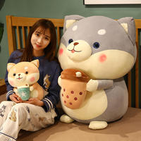 EN STOCK Peluche douce Kawaii Shiba Inu Boba Bubble Tea Cup, coussin en peluche, animal en peluche Boba Dog, rembourrage en coton PP, jouet brodé