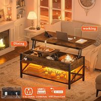 Table basse moderne personnalisée pour salon, multifonctionnelle, avec lumière LED, plateau relevable en bois, avec rangement