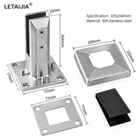 Support de verre pour clôture de piscine en acier inoxydable 304 à base carrée, à fixation au sol, avec vis double latérale pour quincaillerie de garde-corps en verre sans cadre