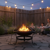 Brasero rond en acier de 21,5 pouces pour brûler du bois, avec écran anti-étincelles et couvercle, pour patio extérieur, jardin et camping