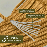 Paracord Type III 550, bobine de 1000 pieds, couleur or |   Nylon tactique robuste 4 mm à 7 brins pour activités de plein air/parachutisme/camping/pêche/survival
