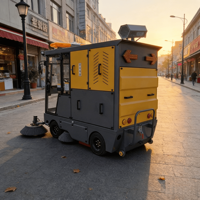 Machine de balayage industrielle pour l'extérieur, le jardin, la route et le sol, idéale pour le nettoyage des parkings et des feuilles, avec une conception de conduite facile à utiliser.