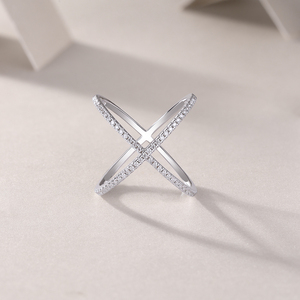 Zanlong 14032 plaqué <span class=keywords><strong>or</strong></span> <span class=keywords><strong>18</strong></span> <span class=keywords><strong>carats</strong></span> croix X plein diamant Moissanite bague en argent sterling 925 double Moissanite bague - Product Image 6
