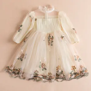 Toddler Kids Baby Girls Long Sleeve Lace cake smash dress Tulle Party Pageant pricessTutu floral tulle tea length dress