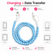 Câble de charge rapide USB 4-en-1 multi-prises bleu ciel perlé pour téléphone, accessoires de voiture, cadeau tendance, cordon Type C en gros
