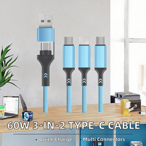 Cable 3 en 2 de 60W tipo C a tipo C carga rápida y transferencia de datos cable de datos de carga USB tipo C múltiple - Product Image 5