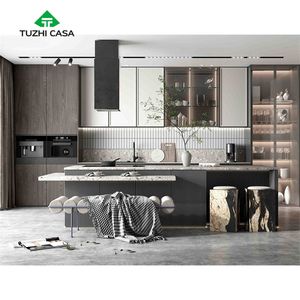 Gabinetes de cocina modulares lacados de estilo italiano de vidrio acrílico ecológico de alto brillo con cesta de cajón - Product Image 5