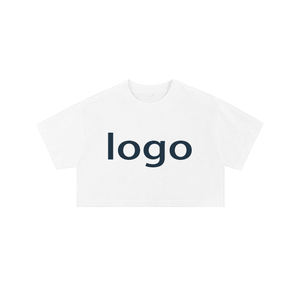 เสื้อครอปท็อปผ้าฝ้ายแท้สุดเทรนดี้สำหรับเต้นรำ ทรงหลวม แขนสั้น พิมพ์โลโก้ได้ - Product Image 2