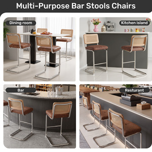 Modern Rattan Counter Bar <b>Stool</b> Chrome Cantilever Legs Tufted Padded <b>Seat</b> Bar Chair with 350LBS Load Capacity for Bistro Kitchen - Product Image 2